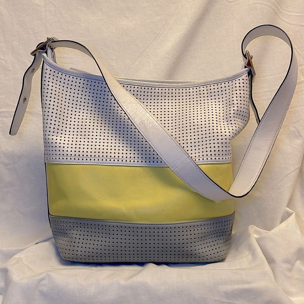 Coach 22412 Legacy Perforated Stripe Lemon Shoulder Bag Purse